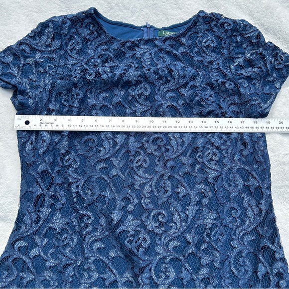 Lauren Ralph Lauren Women’s Christiana Dress 16 Navy Blue Floral Sheath Cocktail - Picture 12 of 16